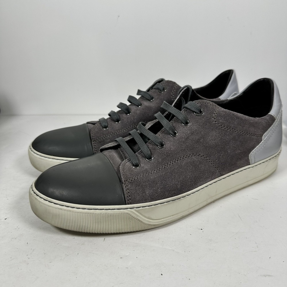 Lanvin Tri-tone Gray Suede Patent Cap Toe Fashion Low Top Sneakers Shoes Sz 11